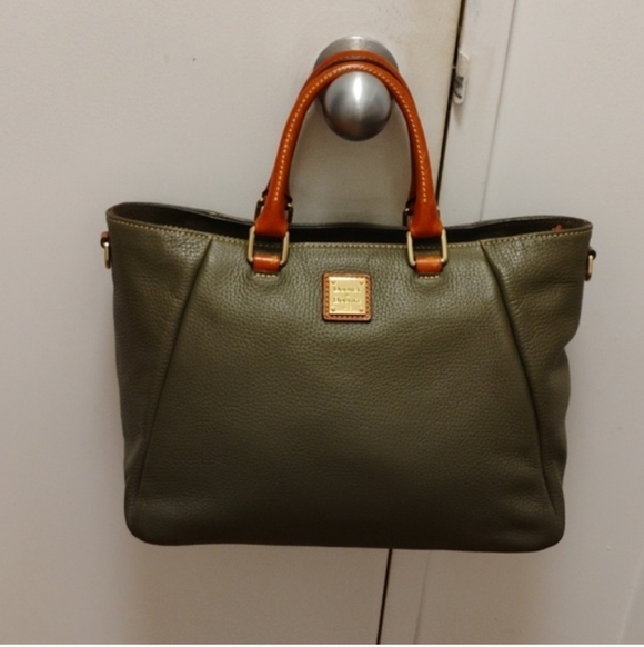 Dooney & Bourke Green Leather Satchel with Brown Accents - Picture 5 of 10